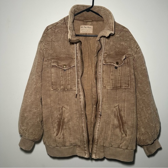 We The Free People Luna Cozy Lagenlook Quilted Puffer Neutral Bomber Jacket S - Picture 2 of 15